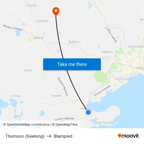 Thomson (Geelong) to Blampied map