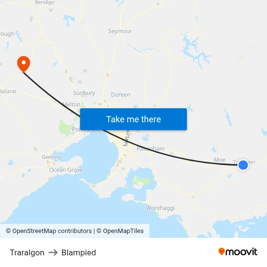Traralgon to Blampied map
