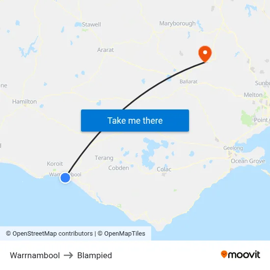 Warrnambool to Blampied map