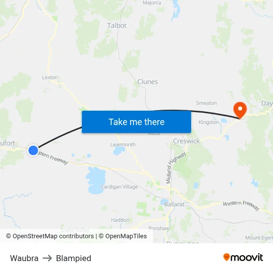 Waubra to Blampied map