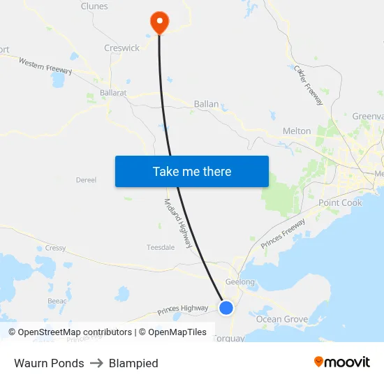Waurn Ponds to Blampied map