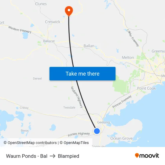 Waurn Ponds - Bal to Blampied map