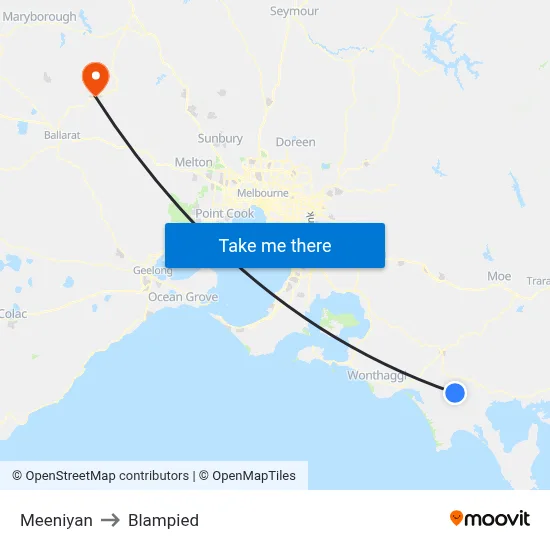 Meeniyan to Blampied map