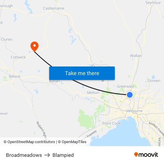 Broadmeadows to Blampied map