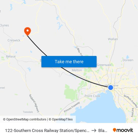 122-Southern Cross Railway Station/Spencer St (Melbourne City) to Blampied map