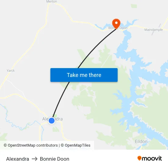 Alexandra to Bonnie Doon map