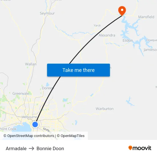 Armadale to Bonnie Doon map