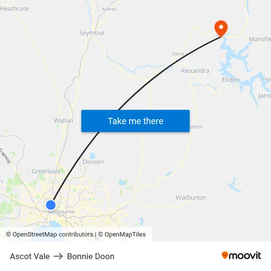 Ascot Vale to Bonnie Doon map