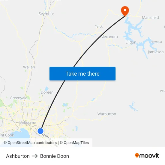 Ashburton to Bonnie Doon map