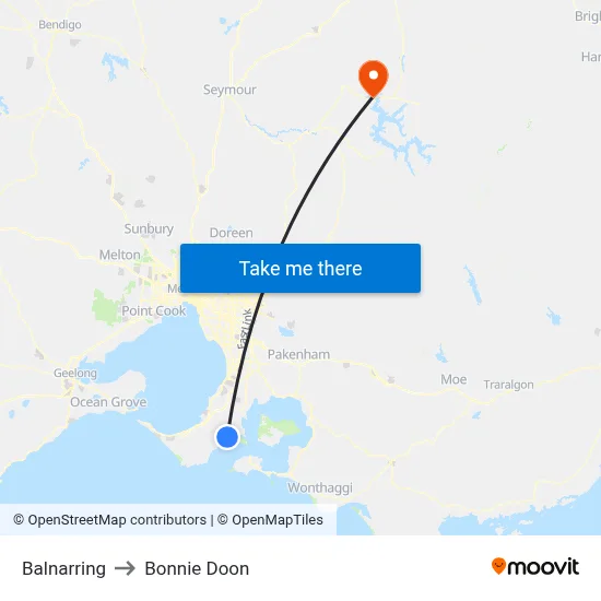 Balnarring to Bonnie Doon map