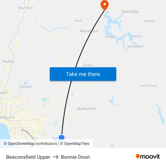 Beaconsfield Upper to Bonnie Doon map