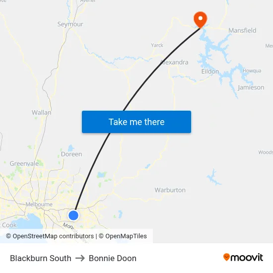 Blackburn South to Bonnie Doon map