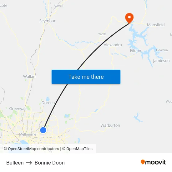 Bulleen to Bonnie Doon map
