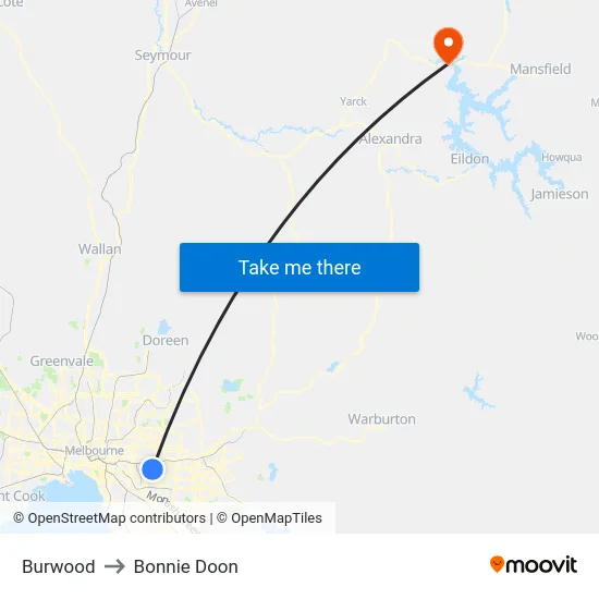 Burwood to Bonnie Doon map