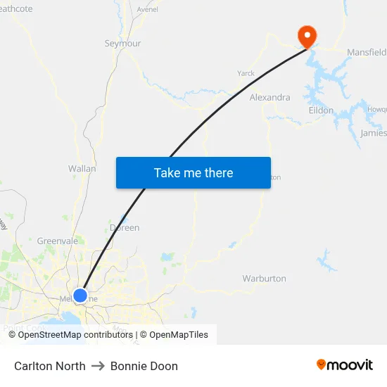 Carlton North to Bonnie Doon map