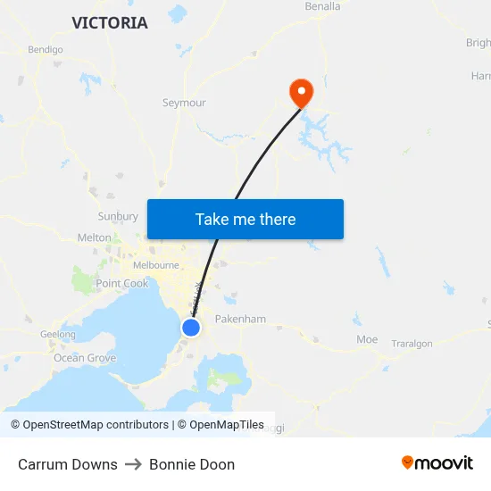 Carrum Downs to Bonnie Doon map