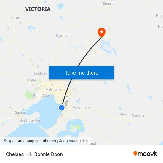 Chelsea to Bonnie Doon map