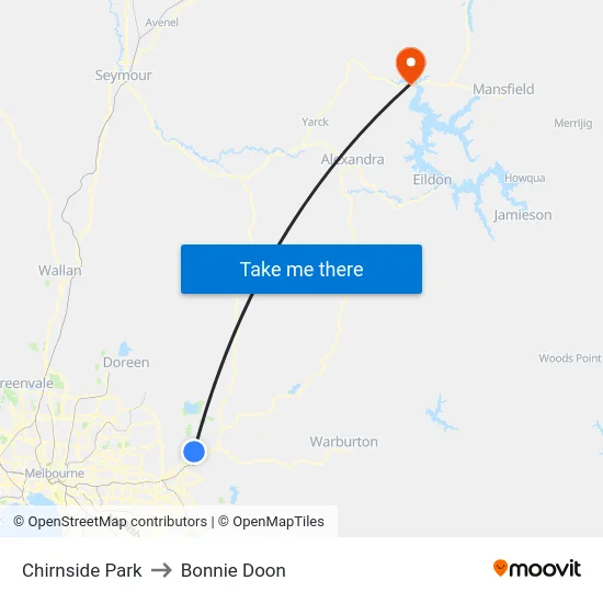 Chirnside Park to Bonnie Doon map