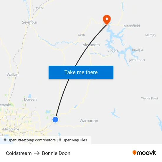 Coldstream to Bonnie Doon map