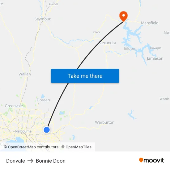 Donvale to Bonnie Doon map
