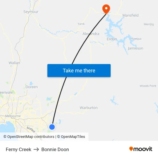 Ferny Creek to Bonnie Doon map