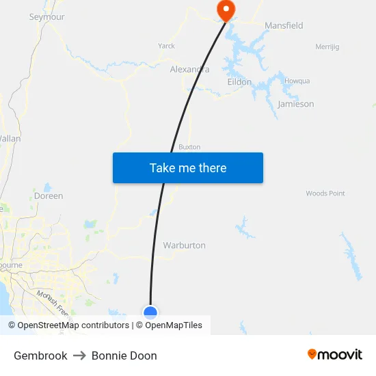 Gembrook to Bonnie Doon map