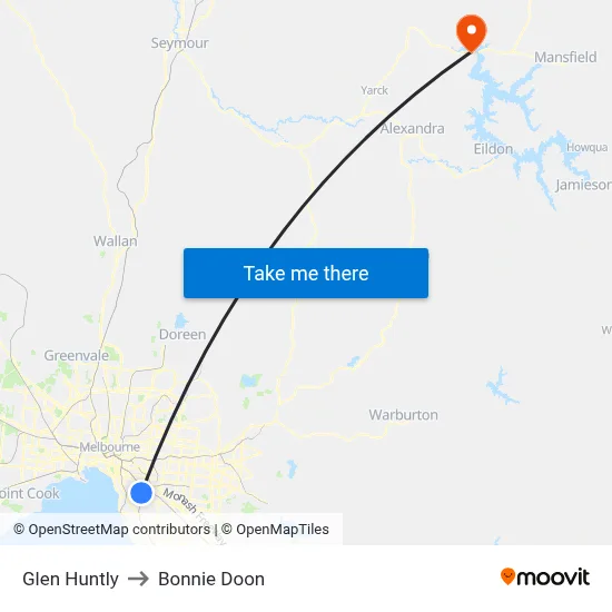 Glen Huntly to Bonnie Doon map