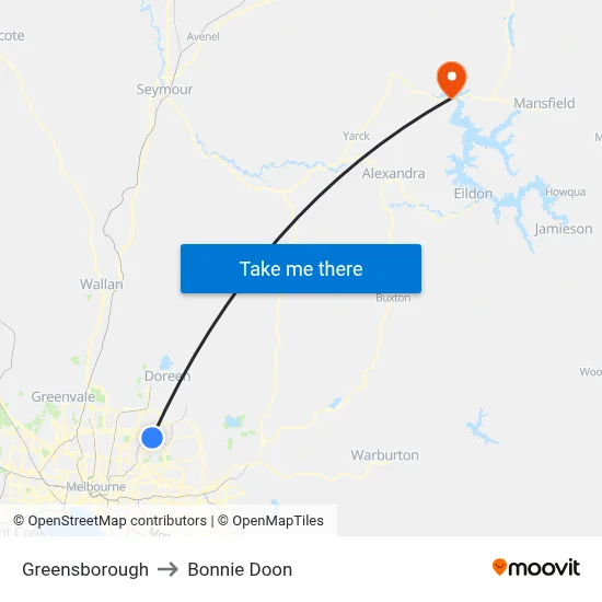 Greensborough to Bonnie Doon map