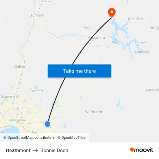 Heathmont to Bonnie Doon map