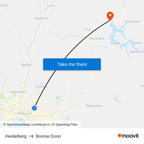 Heidelberg to Bonnie Doon map