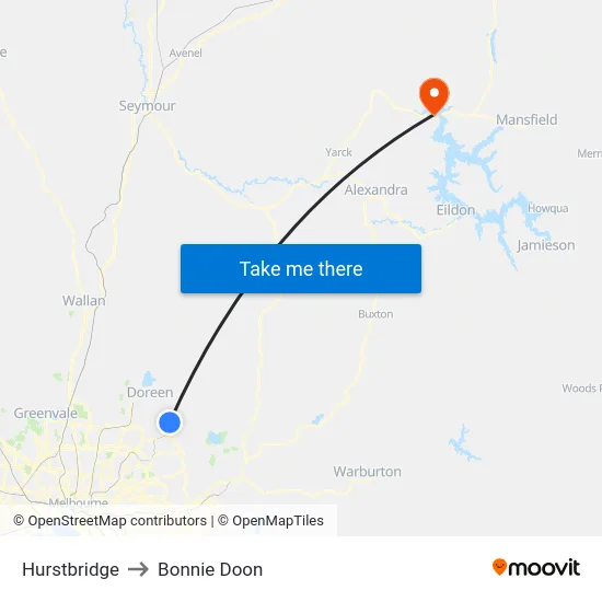 Hurstbridge to Bonnie Doon map