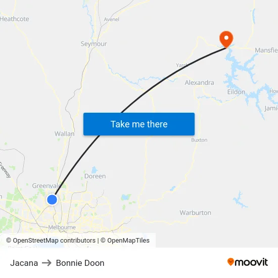 Jacana to Bonnie Doon map
