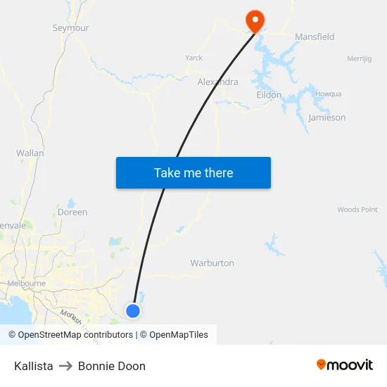 Kallista to Bonnie Doon map