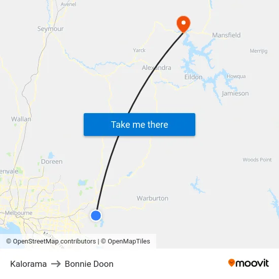 Kalorama to Bonnie Doon map
