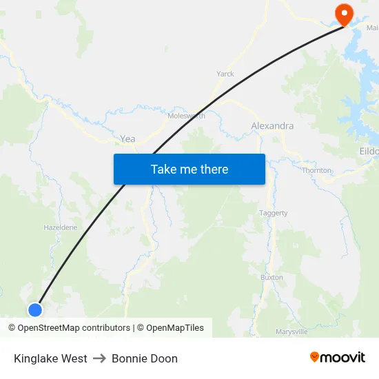 Kinglake West to Bonnie Doon map
