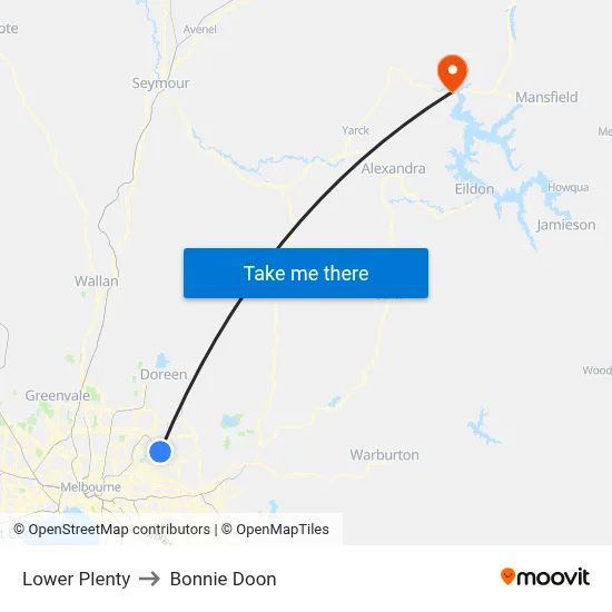 Lower Plenty to Bonnie Doon map
