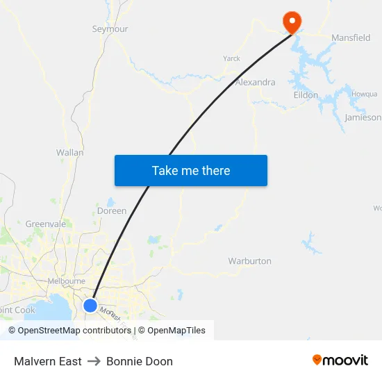 Malvern East to Bonnie Doon map