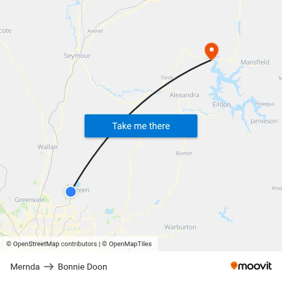 Mernda to Bonnie Doon map