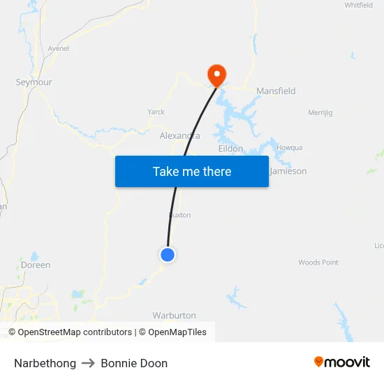 Narbethong to Bonnie Doon map