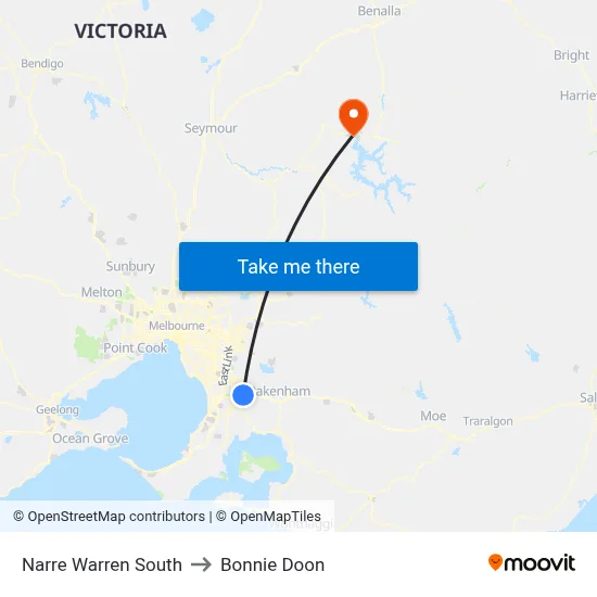 Narre Warren South to Bonnie Doon map