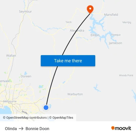 Olinda to Bonnie Doon map