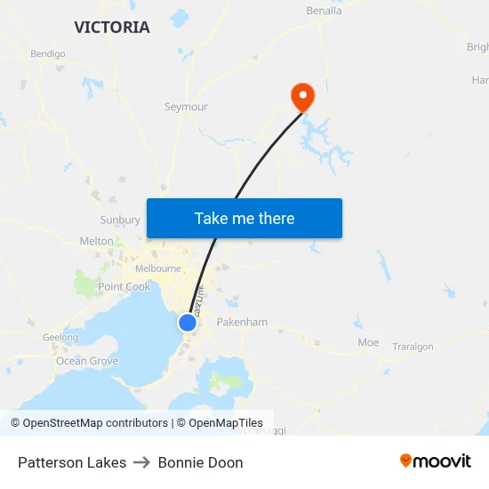 Patterson Lakes to Bonnie Doon map