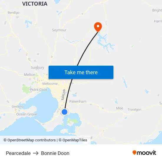 Pearcedale to Bonnie Doon map