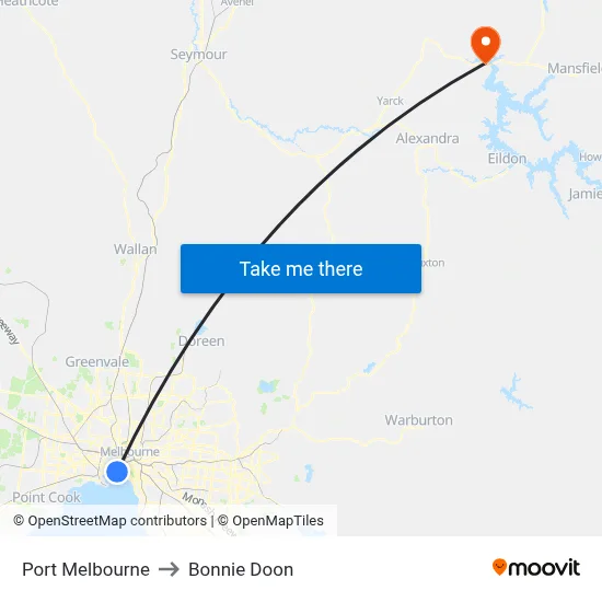 Port Melbourne to Bonnie Doon map