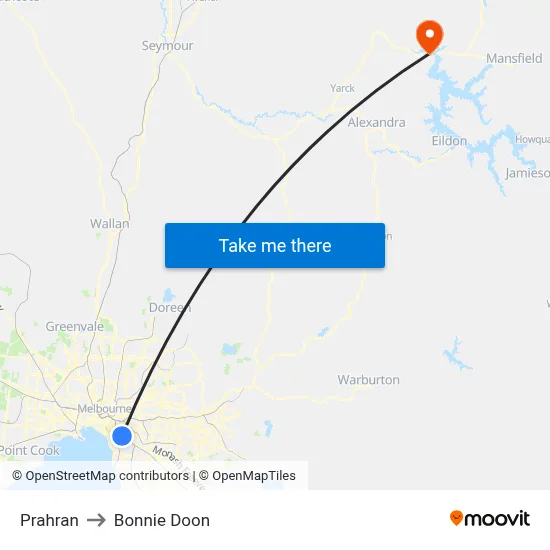 Prahran to Bonnie Doon map