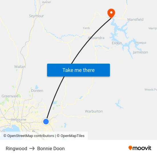 Ringwood to Bonnie Doon map