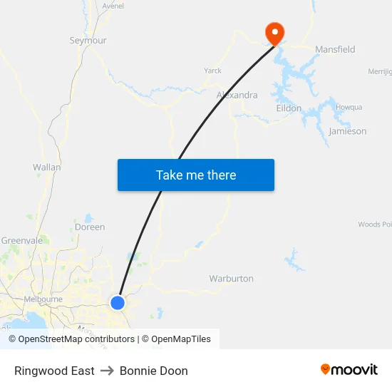 Ringwood East to Bonnie Doon map