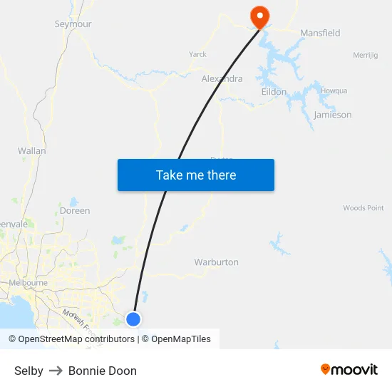 Selby to Bonnie Doon map