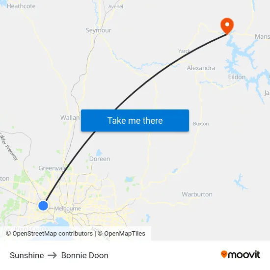 Sunshine to Bonnie Doon map