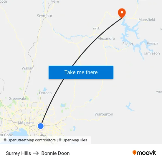 Surrey Hills to Bonnie Doon map